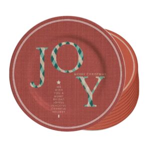 Jogo 10 Pratos Sobremesa Natalino Joy Vermelho Cerâmica Alleanza 20cm