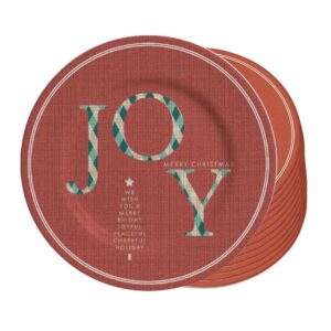 Jogo 12 Pratos Sobremesa Natalino Joy Vermelho Cerâmica Alleanza 20cm