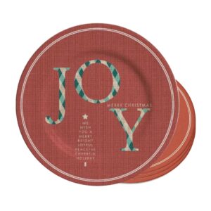 Jogo 4 Pratos Sobremesa Natalino Joy Vermelho Cerâmica Alleanza 20cm