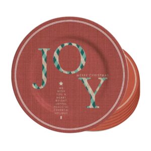 Jogo 6 Pratos Sobremesa Natalino Joy Vermelho Cerâmica Alleanza 20cm