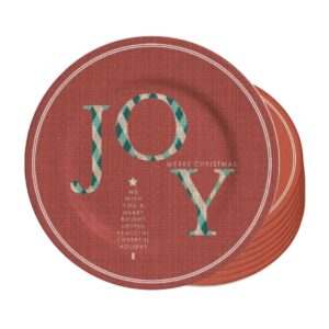 Jogo 8 Pratos Sobremesa Natalino Joy Vermelho Cerâmica Alleanza 20cm