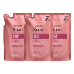 Kit 3 Refil de Shampoo Nutri Rosé Nutrição Raiz e Pontas 400ml Eudora Siàge