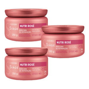 Kit 3 Máscara de Nutrição Capilar Nutri Rosé Repara Raiz e Ponta 250g Eudora Siàge