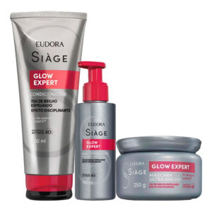 Kit Condicionador Máscara Nutrição Capilar e Leave In Glow Expert Anti Frizz Eudora Siàge