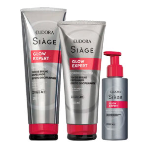 Kit Shampoo Condicionador e Leave In Glow Expert Nutrição Anti Frizz Limpeza Brilho Eudora Siàge