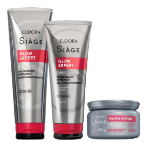 Kit Shampoo Condicionador e Máscara Nutrição Glow Expert Anti Frizz Limpeza Brilho Eudora Siàge