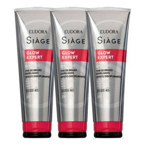 Kit 3 Shampoo Anti Frizz Glow Expert Nutrição Limpeza e Brilho Contra 250ml Eudora Siàge
