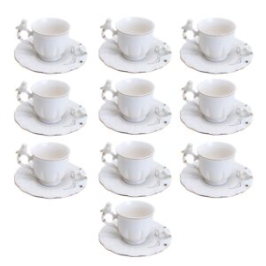 Jogo 10 Xícara de Café Porcelana Birds Branca Fio Dourado Pássaro com Pires 100ml Wolff
