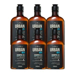 Kit 6 Shampoo Masculino 3×1 Barba Cabelo Bigode 240ml Urban Men Farmaervas