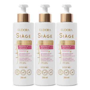 Kit 3 Shampoo Antiqueda Feminino Dermo Hair Resistência Minoxi Amenil 300ml Eudora Siàge