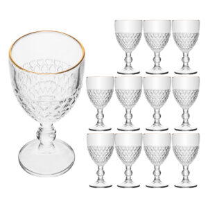 Jogo 12 Taça com Borda Dourada Coração Vidro Cor Transparente Fio de Ouro para Água 320ml Lyor