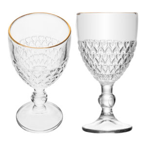 Jogo 2 Taça com Borda Dourada Coração Vidro Cor Transparente Fio de Ouro para Água 320ml Lyor