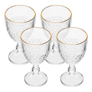 Jogo 4 Taça com Borda Dourada Coração Vidro Cor Transparente Fio de Ouro para Água 320ml Lyor