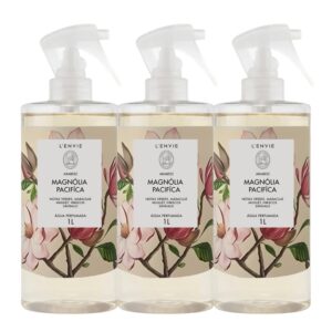 Kit 3 Água Perfumada Aromatizada Magnólia Pacífica Perfume para Roupas Lencóis Cheiro 1L Lenvie