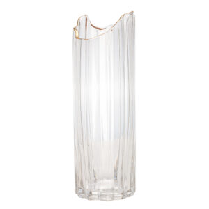 Vaso de Vidro Transparente com Borda Dourada para Flores Arranjos Plantas 10x30cm Wolff