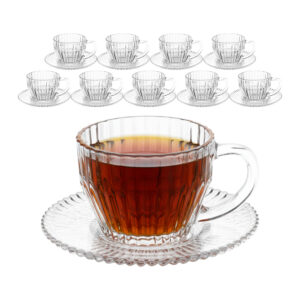 Jogo 10 Xicara de Chá de Cristal Transparente Frisado Imperatriz 220ml Wolff