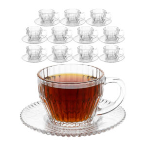 Jogo 12 Xicara de Chá de Cristal Transparente Frisado Imperatriz 220ml Wolff