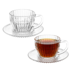 Jogo 2 Xicara de Chá de Cristal Transparente Frisado Imperatriz 220ml Wolff