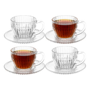 Jogo 4 Xicara de Chá de Cristal Transparente Frisado Imperatriz 220ml Wolff