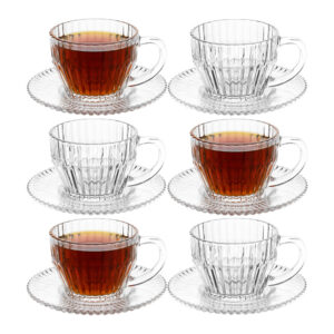 Jogo 6 Xicara de Chá de Cristal Transparente Frisado Imperatriz 220ml Wolff