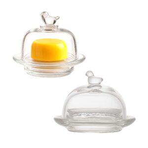 Kit 2 Manteigueira de Cristal Tampa com Pássaro Mesa Posta Lyor 9,5×6,5cm
