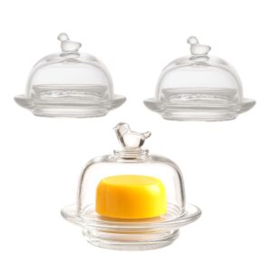 Kit 3 Manteigueira de Cristal Tampa com Pássaro Mesa Posta Lyor 9,5×6,5cm
