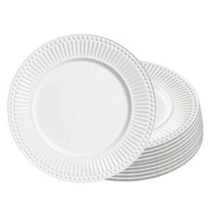 Jogo 10 Prato Raso de Cerâmica 26,5cm Branco Roma Porto Brasil