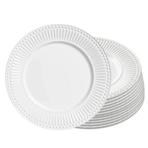 Jogo 12 Prato Raso de Cerâmica 26,5cm Branco Roma Porto Brasil