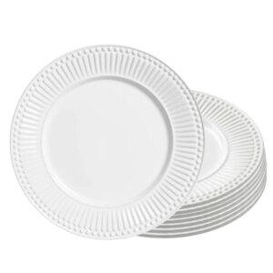 Jogo 8 Prato Raso de Cerâmica 26,5cm Branco Roma Porto Brasil