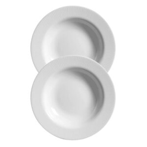 Jogo 2 Pratos Raso Plissan Relevo Branco 33cm Cerâmica Alleanza