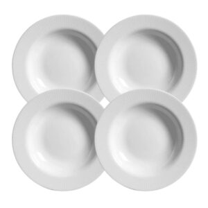 Jogo 4 Pratos Raso Plissan Relevo Branco 33cm Cerâmica Alleanza