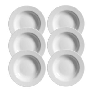 Jogo 6 Pratos Raso Plissan Relevo Branco 33cm Cerâmica Alleanza