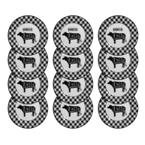 Jogo 12 Pratos Raso Barbecue Preto e Branco Cerâmica Alleanza 29cm
