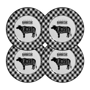 Jogo 4 Pratos Raso Barbecue Preto e Branco Cerâmica Alleanza 29cm