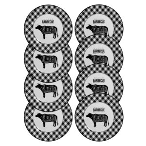 Jogo 8 Pratos Raso Barbecue Preto e Branco Cerâmica Alleanza 29cm