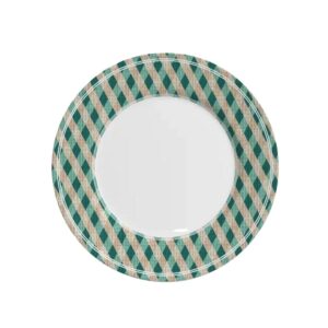 Prato Raso Joy Natalino Natal Xadrez Verde e Branco em Cerâmica Alleanza 30cm