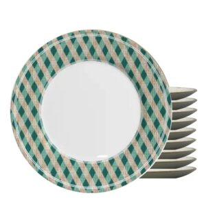 Jogo 10 Pratos Raso Joy Natalino Natal Xadrez Verde e Branco em Cerâmica Alleanza