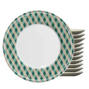 Jogo 12 Pratos Raso Joy Natalino Natal Xadrez Verde e Branco em Cerâmica Alleanza