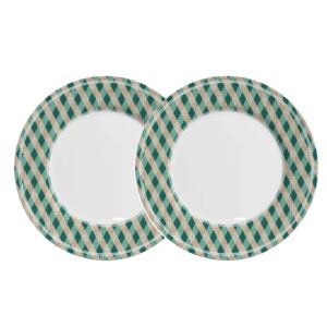 Jogo 2 Pratos Raso Joy Natalino Natal Xadrez Verde e Branco em Cerâmica Alleanza