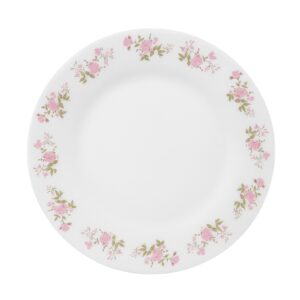 Prato Raso de Vidro Branco Flowers Flores Pink 25,5cm Em Casa Tem