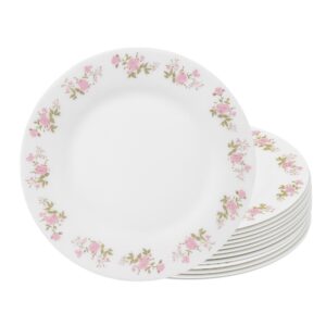 Jogo 12 Prato Raso de Vidro Branco Flowers Pink 25,5cm Em Casa Tem