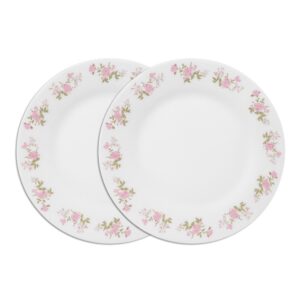 Jogo 2 Prato Raso de Vidro Branco Flowers Pink 25,5cm Em Casa Tem