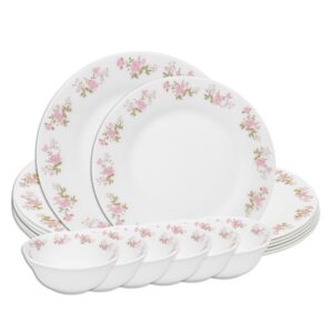 Aparelho de Jantar Jogo 18 Peças Prato Raso Sobremesa e Bowl Flowers Em Casa Tem