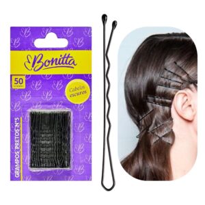 Kit 50 Grampos de Aço Invisível para Cabelos Escuros nº 5 Preto Bonitta