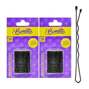 Kit 100 Grampos de Aço Invisível para Cabelos Escuros nº 5 Preto Bonitta