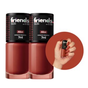 Kit 2 Esmalte Cremoso Terracota Marrom Avermelhado Alice Friends 7ml Cor Vibrante