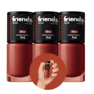 Kit 3 Esmalte Cremoso Terracota Marrom Avermelhado Alice Friends 7ml Cor Vibrante