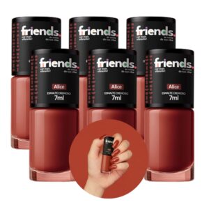 Kit 6 Esmalte Cremoso Terracota Marrom Avermelhado Alice Friends 7ml Cor Vibrante