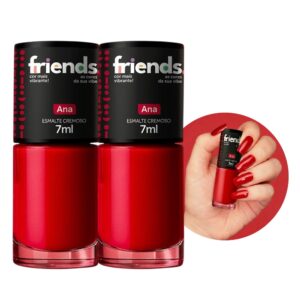 Kit 2 Esmalte Vermelho Clássico Cremoso Ana Friends 7ml Cor Vibrante
