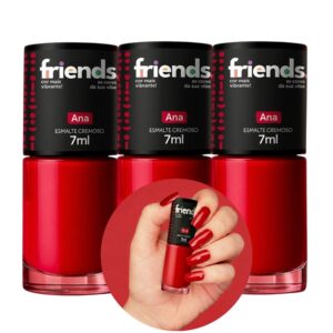 Kit 3 Esmalte Vermelho Clássico Cremoso Ana Friends 7ml Cor Vibrante